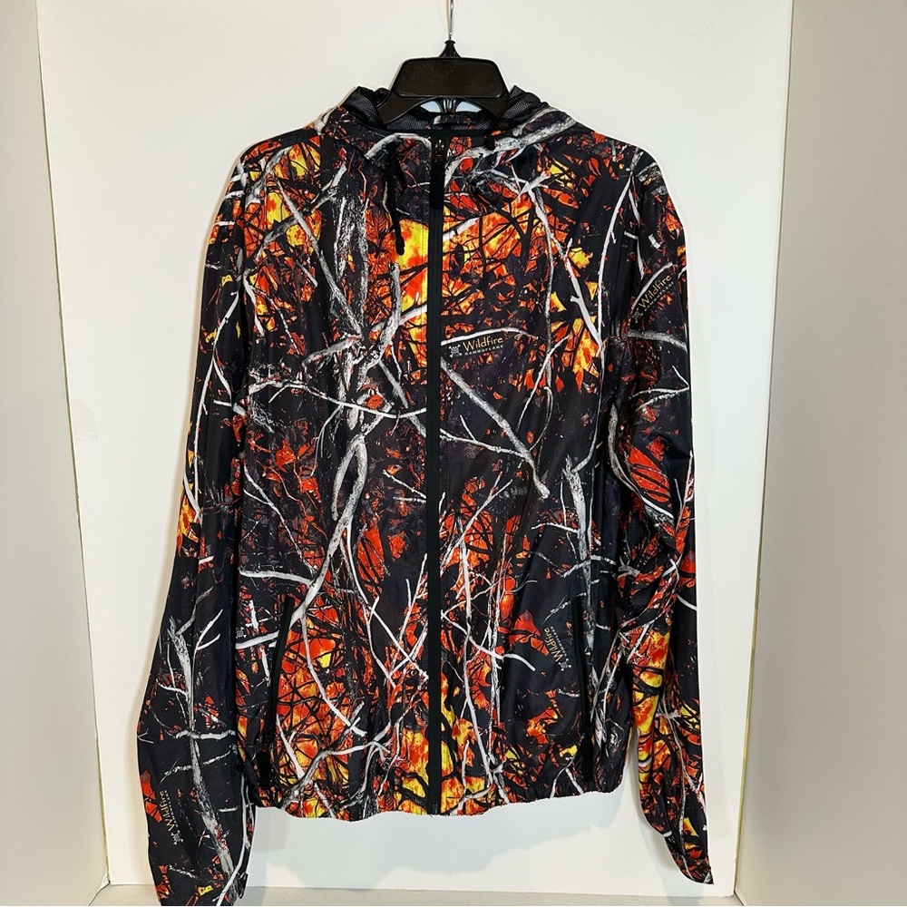 Men's Black & Orange Camo Windbreaker Jacket with Hood